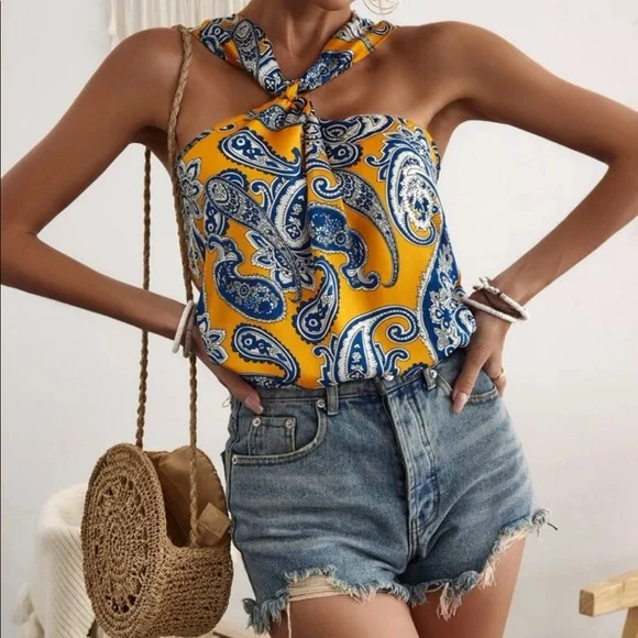 Boho Floral Paisley Print Tank Top Blouse - Picture 11 of 12